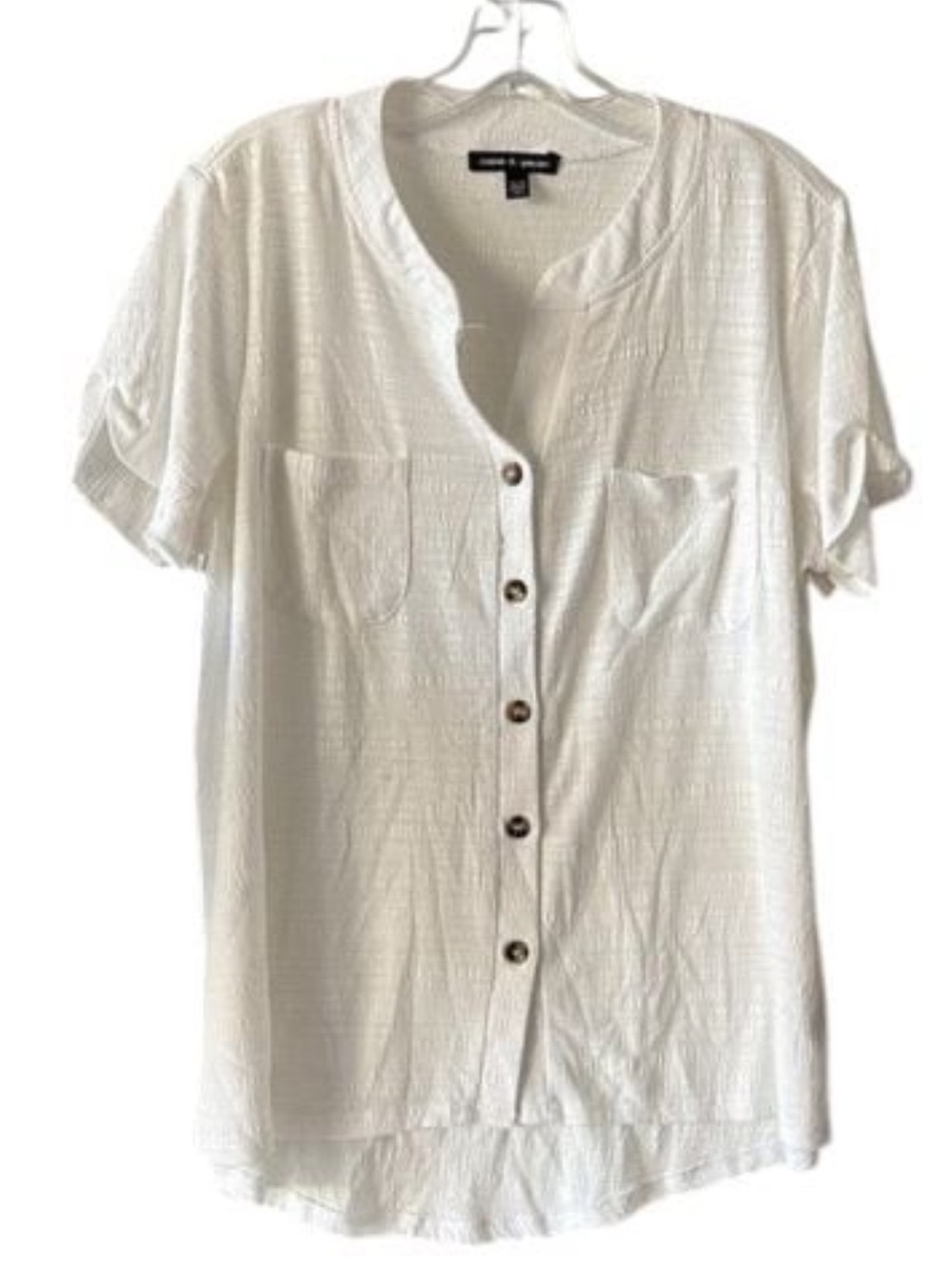 Cable & Gauge White Button-Front Short Sleeve Shirt